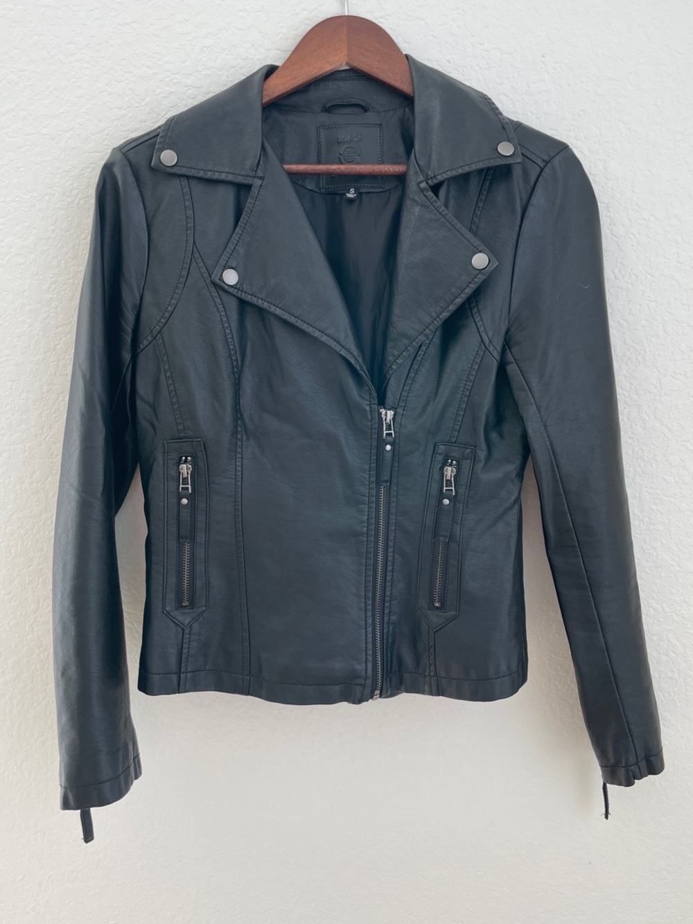 Max Studio Black Faux Leather Moto Jacket